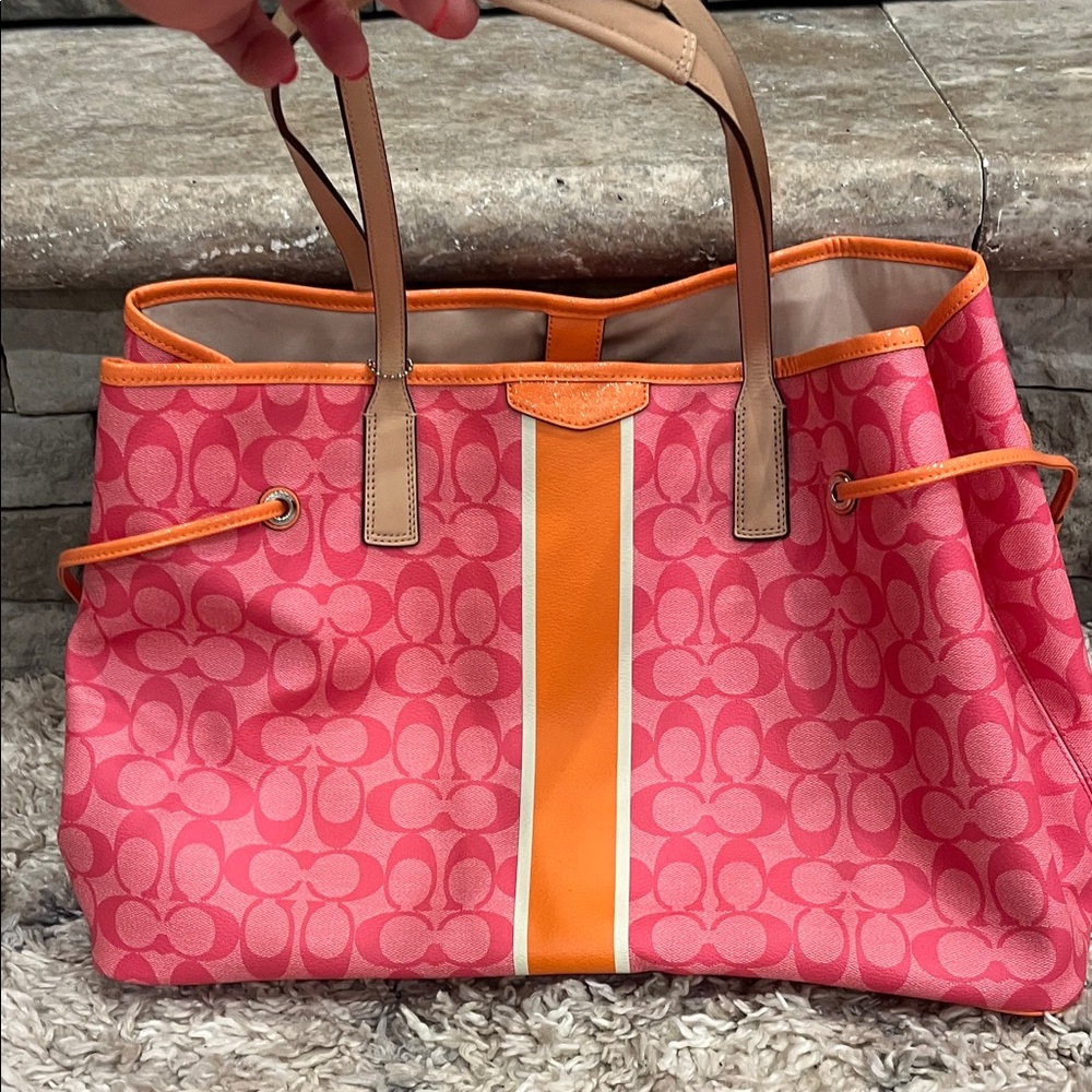 Coach Vibrant Pink and Orange Signature Tote